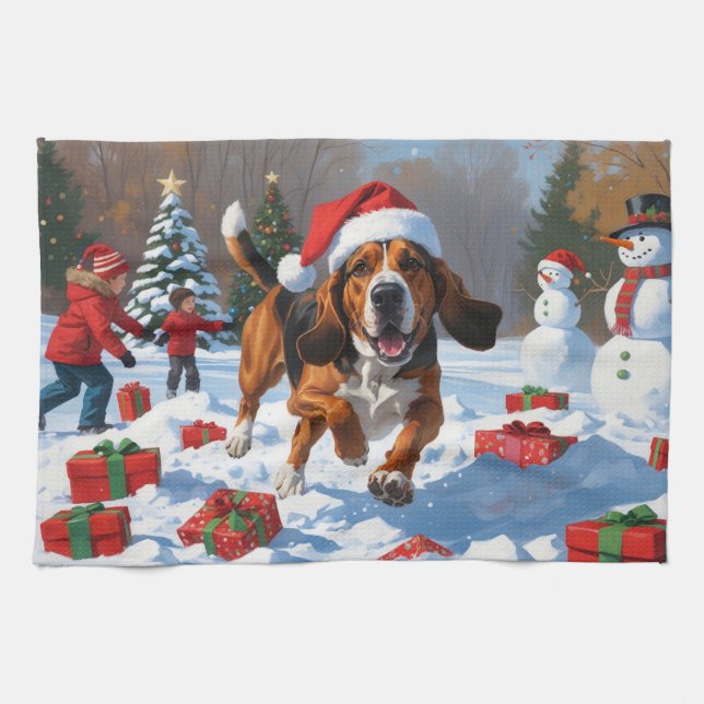 Paño De Cocina Treeing Walker Coonhound Nieve con Sombrero de Nav (Horizontal)