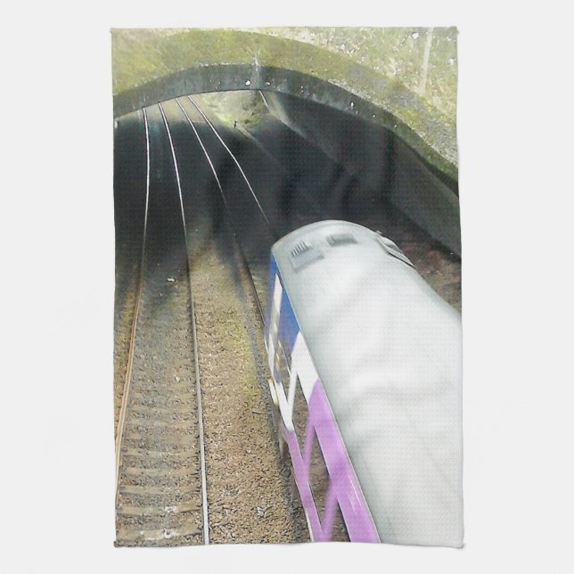Paño De Cocina Tren morado, vías férreas, túnel, viaje (Vertical)