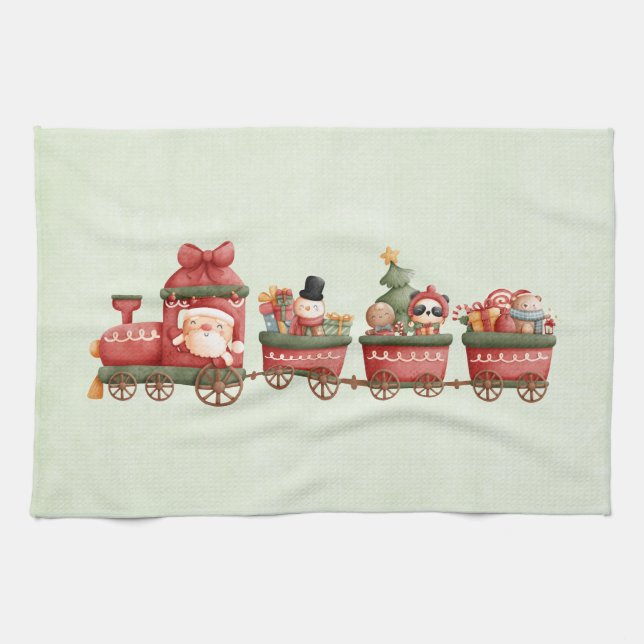 Paño De Cocina Tren navideño bonito con juguetes (Horizontal)