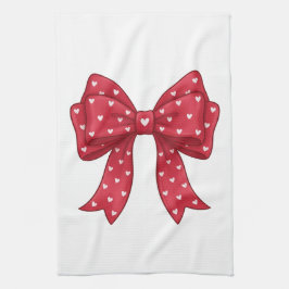 Paño De Cocina Trendy Coquette Red Ribbon Bow with White Hearts