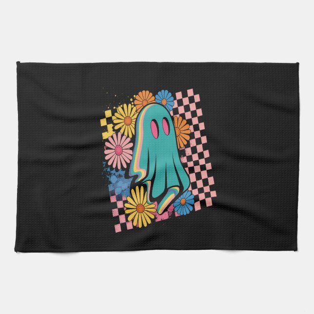 Paño De Cocina Trendy Neon Floral Ghost Halloween (Horizontal)