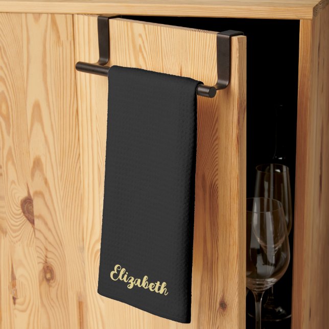 Paño De Cocina Trendy Script Name Elegant Black And Gold Template (Pliegue de tercios)