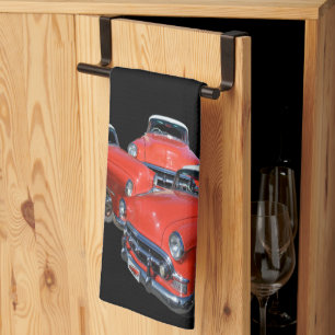 Paño De Cocina Tres Autos Vintage De Estilo Rojo Y Blanco,