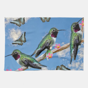 Paño De Cocina Tres colibríes en la rama Silencio perenne