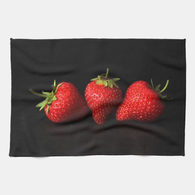 Paño De Cocina Tres fresas sobre la ktcna negra (Horizontal)