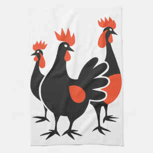 Paño De Cocina Tres gallinas francesas retro a mediados del siglo