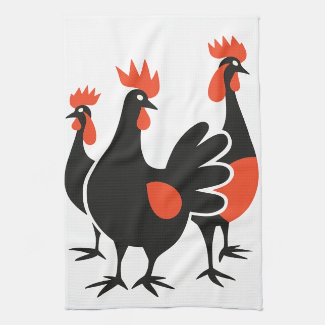 Paño De Cocina Tres gallinas francesas retro a mediados del siglo (Vertical)