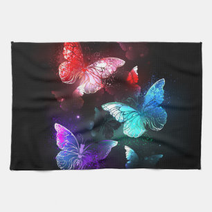 Paño De Cocina Tres mariposas brillantes en el fondo nocturno