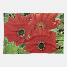 Paño De Cocina Tres mientras florecen en rojo