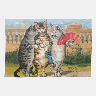 Paño De Cocina Tres pequeños gatitos madre Ilustracion de oca