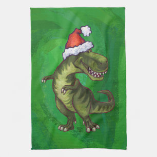 Paño De Cocina TRex en Santa Hat en Green
