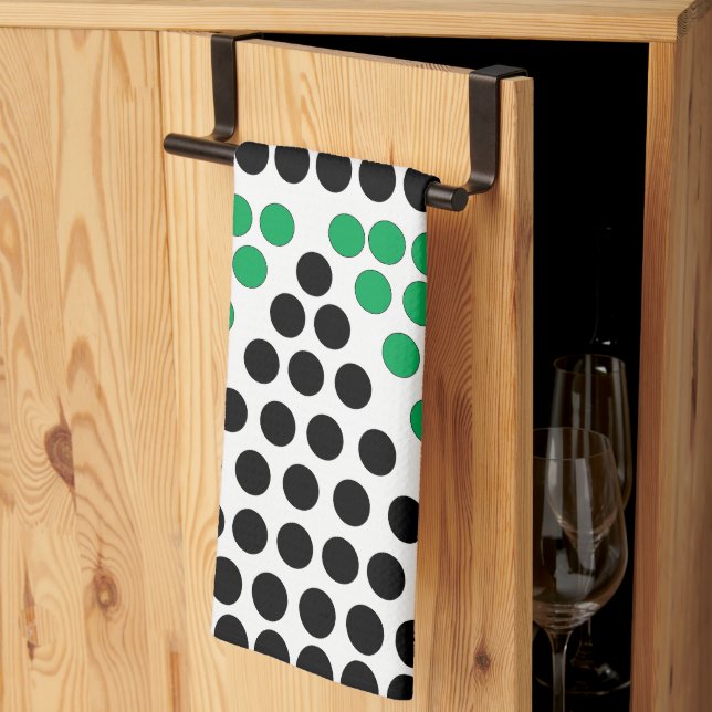 Paño De Cocina Triángulo Círculo Verde Negro Patrón Geométrico (Pliegue de tercios)