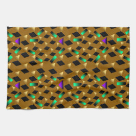 Paño De Cocina triángulos texturizados dorados diamantes negros y