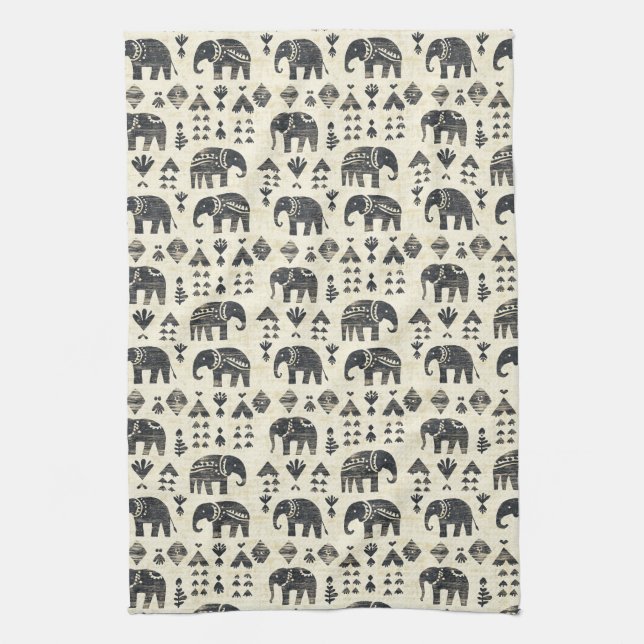 Paño De Cocina Tribal Elephant Boho Pattern (1) (Vertical)
