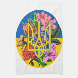 Paño De Cocina Tridente ucraniano y bandera de Ucrania con flores