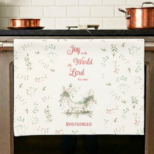 Paño De Cocina Trineo de Navidad Personalizado Apellido Alegría A