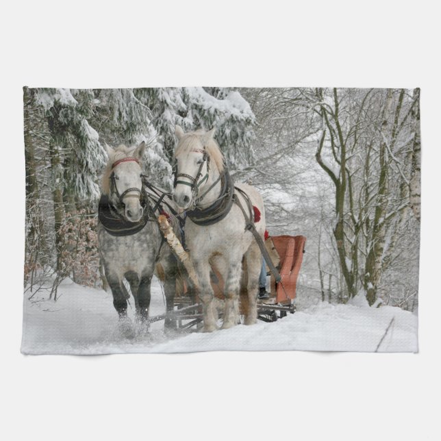 Paño De Cocina trineo+paseo,nieve,bosque,caballo,invierno,blanco, (Horizontal)