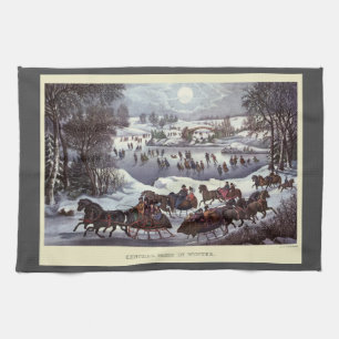 Paño De Cocina Trineos Navideños Antiguos, Central Park en Invier