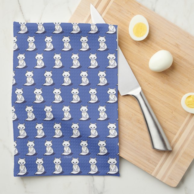Paño De Cocina Trinquete de gato blanco de KiniArt (Doblado Cuarto)