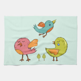 Paño De Cocina Trío de aves coloridas y mullidas