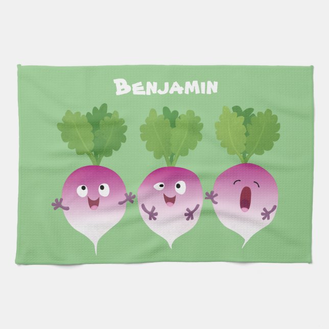 Paño De Cocina Trío de verduras de nabo lindo personalizado (Horizontal)