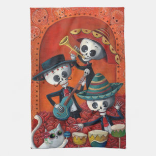 Paño De Cocina Trío del Mariachi de Dia de Los Muertos Skeleton