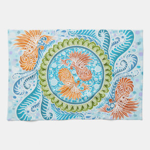 Paño De Cocina Tropical Koi Mandala   Vibrante Ocean Zen Art