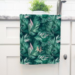 Paño De Cocina Tropical Leaves Pink & Green Monogram Tea Towel<br><div class="desc">A trendy lush greenery monogram design with large typography initials in a classic font with your name below on pink and green leaf background. Add your custom wording to this design by using the "Edit this design template" boxes on the right-hand side of the item or click the blue "Customize...</div>