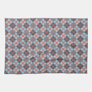Paño De Cocina Truco Azul Gris Algodón Naranja Patrón rojo