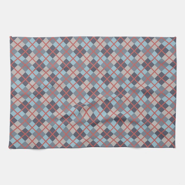 Paño De Cocina Truco Azul Gris Algodón Naranja Patrón rojo (Horizontal)
