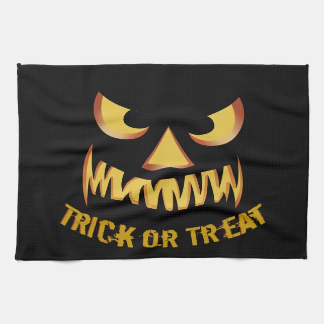 Paño De Cocina Truco o trato con cara de calabaza (Horizontal)