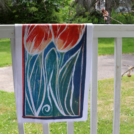 Paño De Cocina Tulip Artwork primavera de tulipanes azules y rojo
