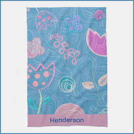 Paño De Cocina Tulipán floral azul rosa y morado moderno