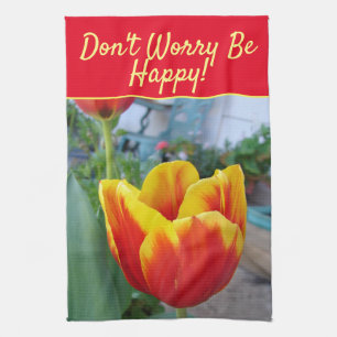 Paño De Cocina Tulipán Floral Rojo Amarillo No te preocupes Sé Fe