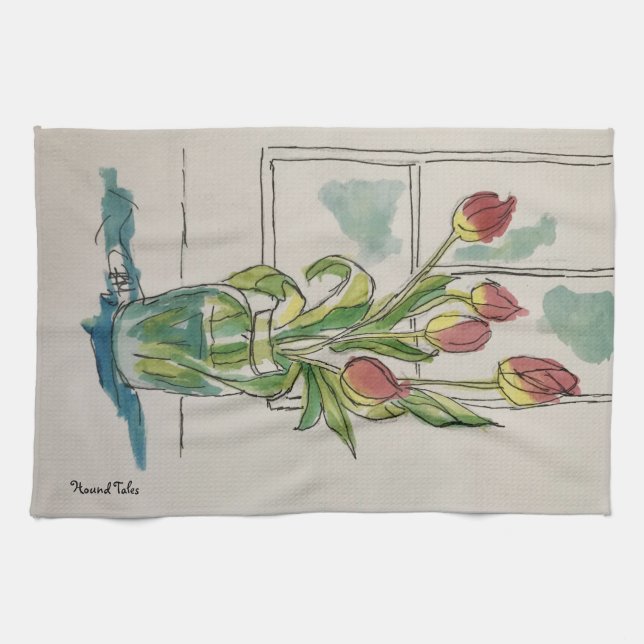 Paño De Cocina Tulipán rojo en un jarrón (Horizontal)