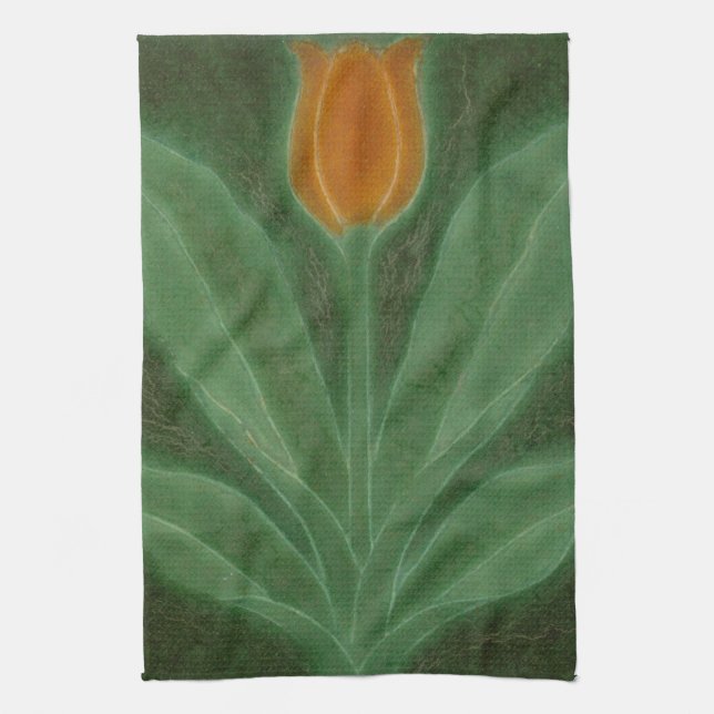 Paño De Cocina Tulipán verde amarillo repro mosaico Art Nouveau (Vertical)