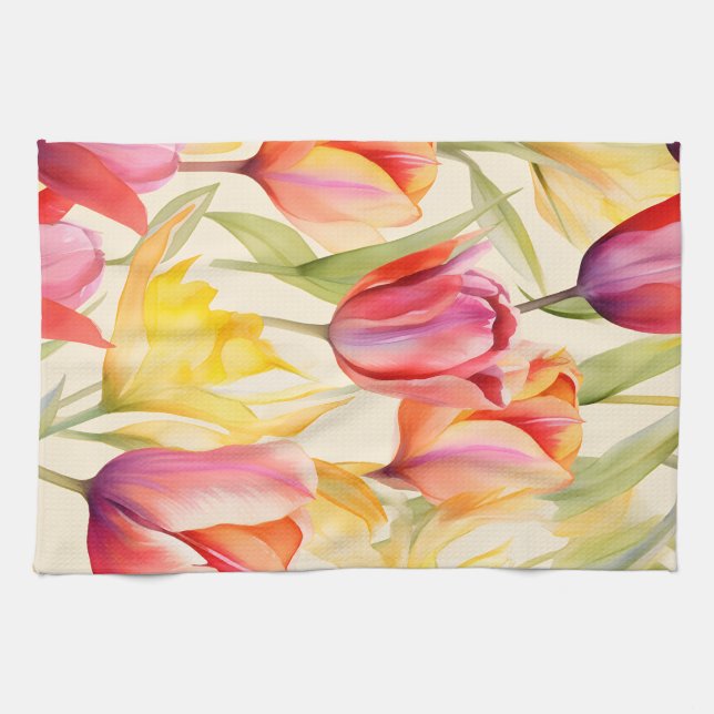 Paño De Cocina Tulipanes acuarelas elegantes (Horizontal)