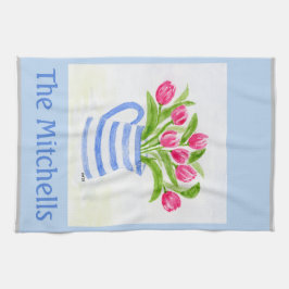 Paño De Cocina Tulipanes acuarelas pintadas a mano, lanzador de f