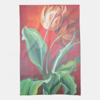 Paño De Cocina Tulipanes artísticos rojos y amarillos