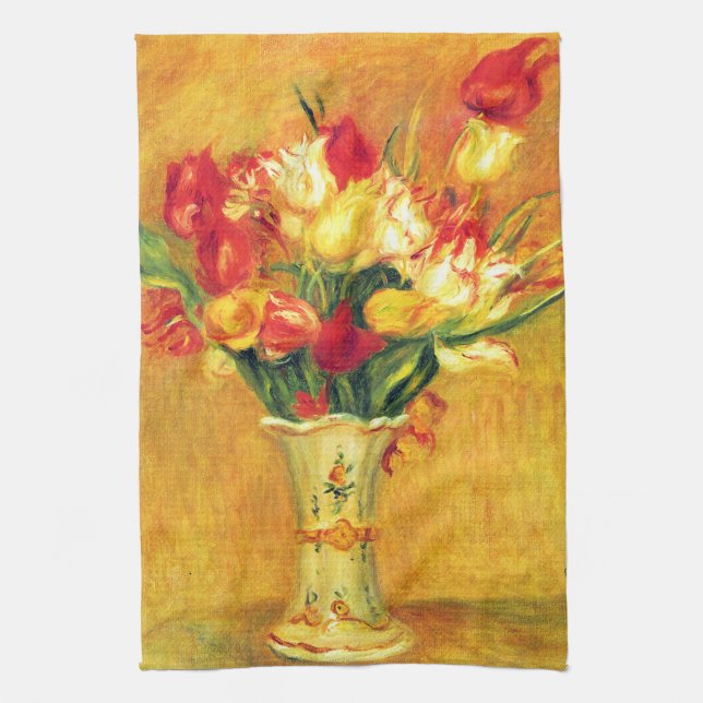 Paño De Cocina Tulipanes de Pierre Renoir, arte del impresionismo (Vertical)