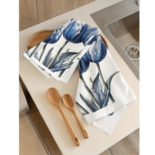 Paño De Cocina Tulipanes en azul delft