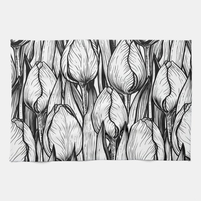 Paño De Cocina Tulipanes en blanco y negro (Horizontal)