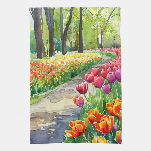Paño De Cocina Tulipanes en el parque (Vertical)