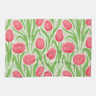 Paño De Cocina Tulipanes en rojo y verde