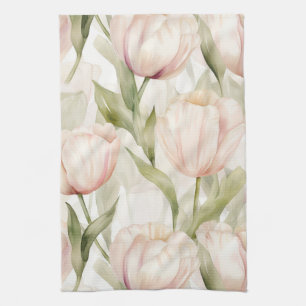 Paño De Cocina Tulipanes Florales Rosa Claro Crema para Despedida