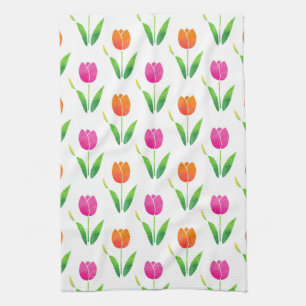 Paño De Cocina Tulipanes rosados y anaranjados de la acuarela