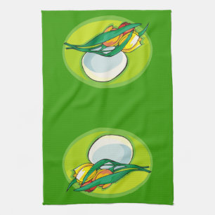 Paño De Cocina Tulipanes y verde huevo