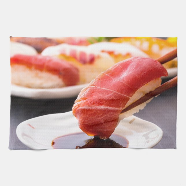 Paño De Cocina Tuna Nigiri & Soy Sauce Dip (Horizontal)