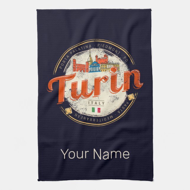 Paño De Cocina Turín Piedmont Retro Skyline Pasta de cosecha ital (Vertical)
