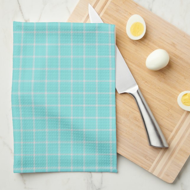 Paño De Cocina Turquesa claro y Gingham de cuadros blancos (Doblado Cuarto)